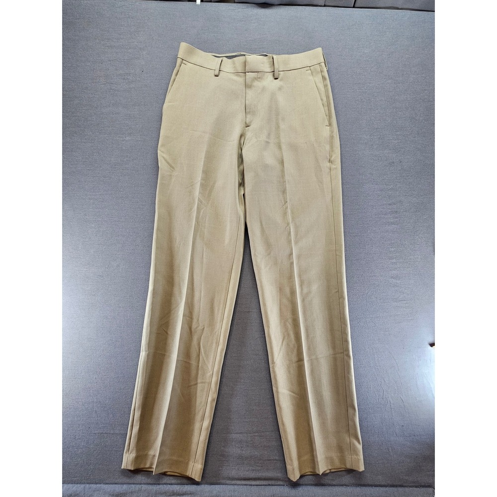 George Mens Dress Pants Khaki Tan Straight Fit Flat Front Trousers 30x32
